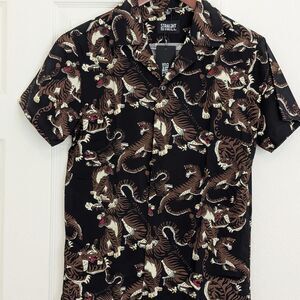 Straight to Hell Men's Tiger Print Camp Collar Shirt -- Men's S